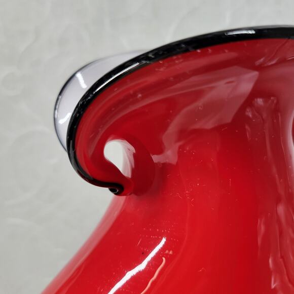 Vintage Hand Blown Art Glass Vase 10"‎ Red Abstract Swirl Flared Rim - Picture 10 of 13